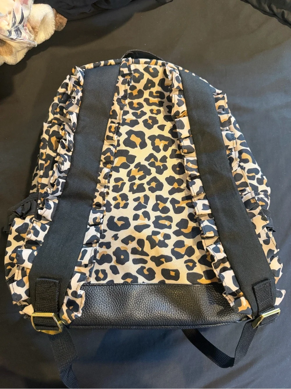 Posh Peanut Ruffled Backpack for Girls in the Lana Leopard Tan print